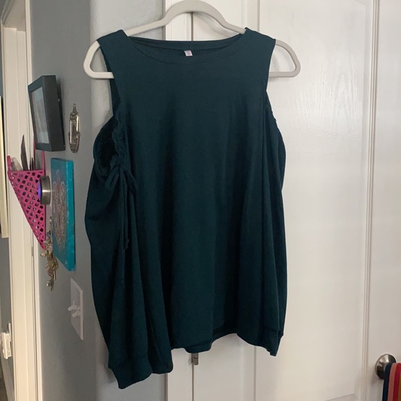 XHILARATION Bow Sleeve Dark Teal Cold Shoulder Top - Picture 3 of 4